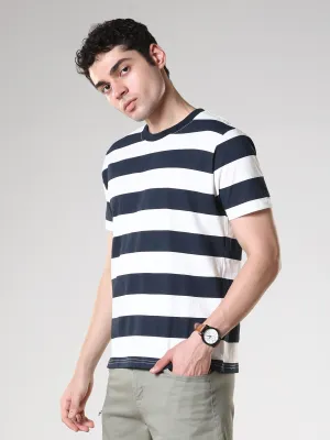 Sage - Striped Polo T-Shirt - Dark Blue