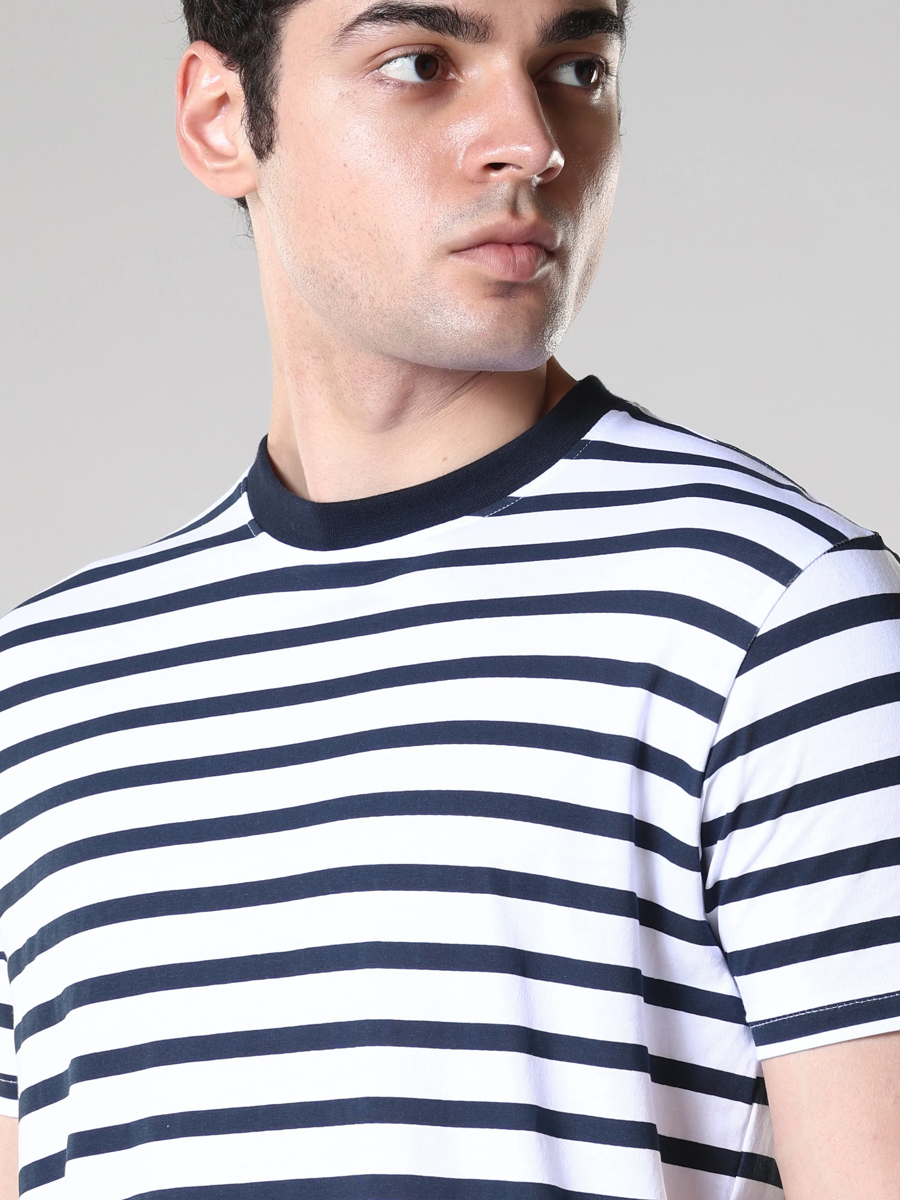 Sage - Striped Polo T-Shirt - Rhino Blue