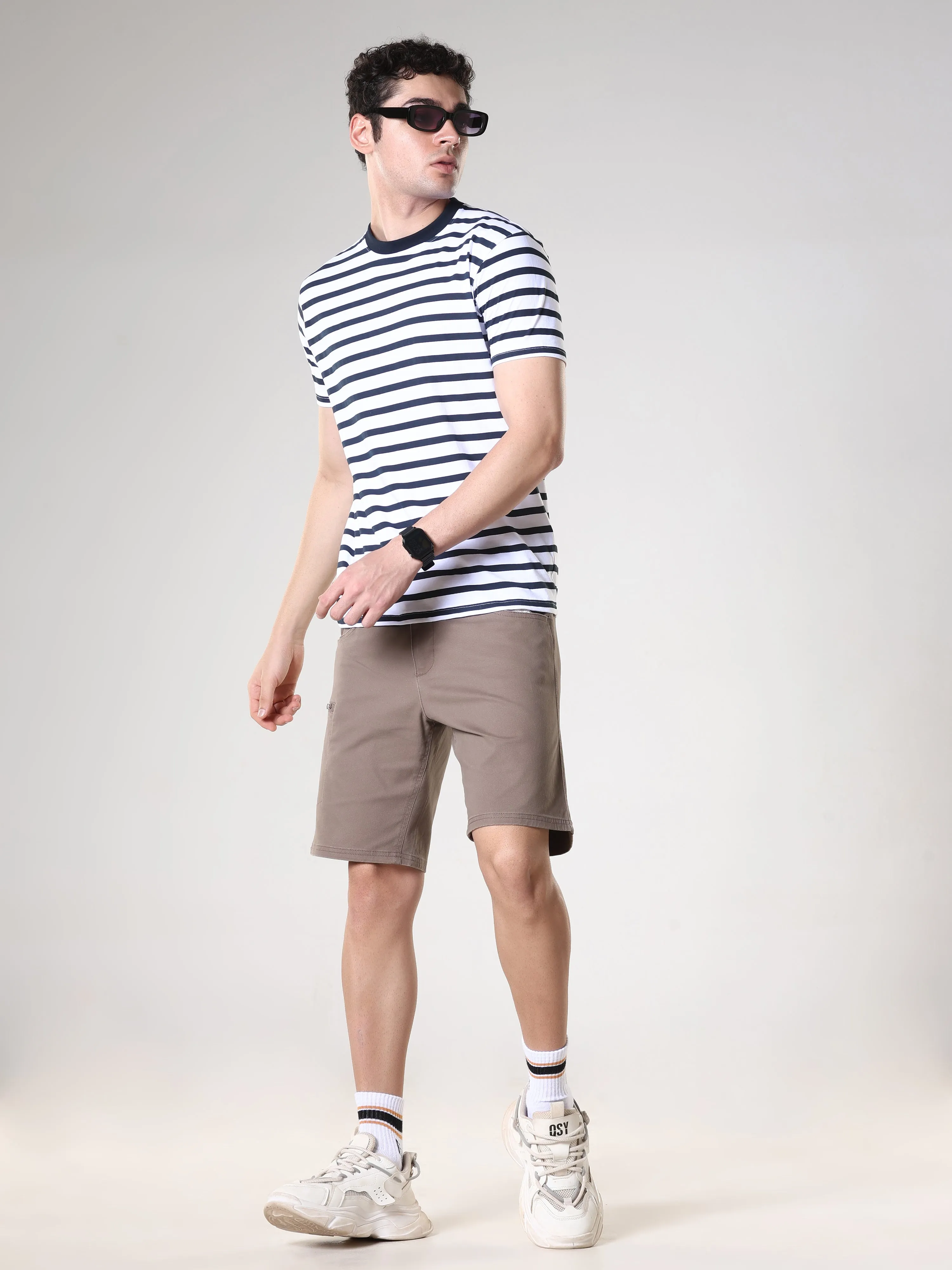 Sage - Striped Polo T-Shirt - Rhino Blue