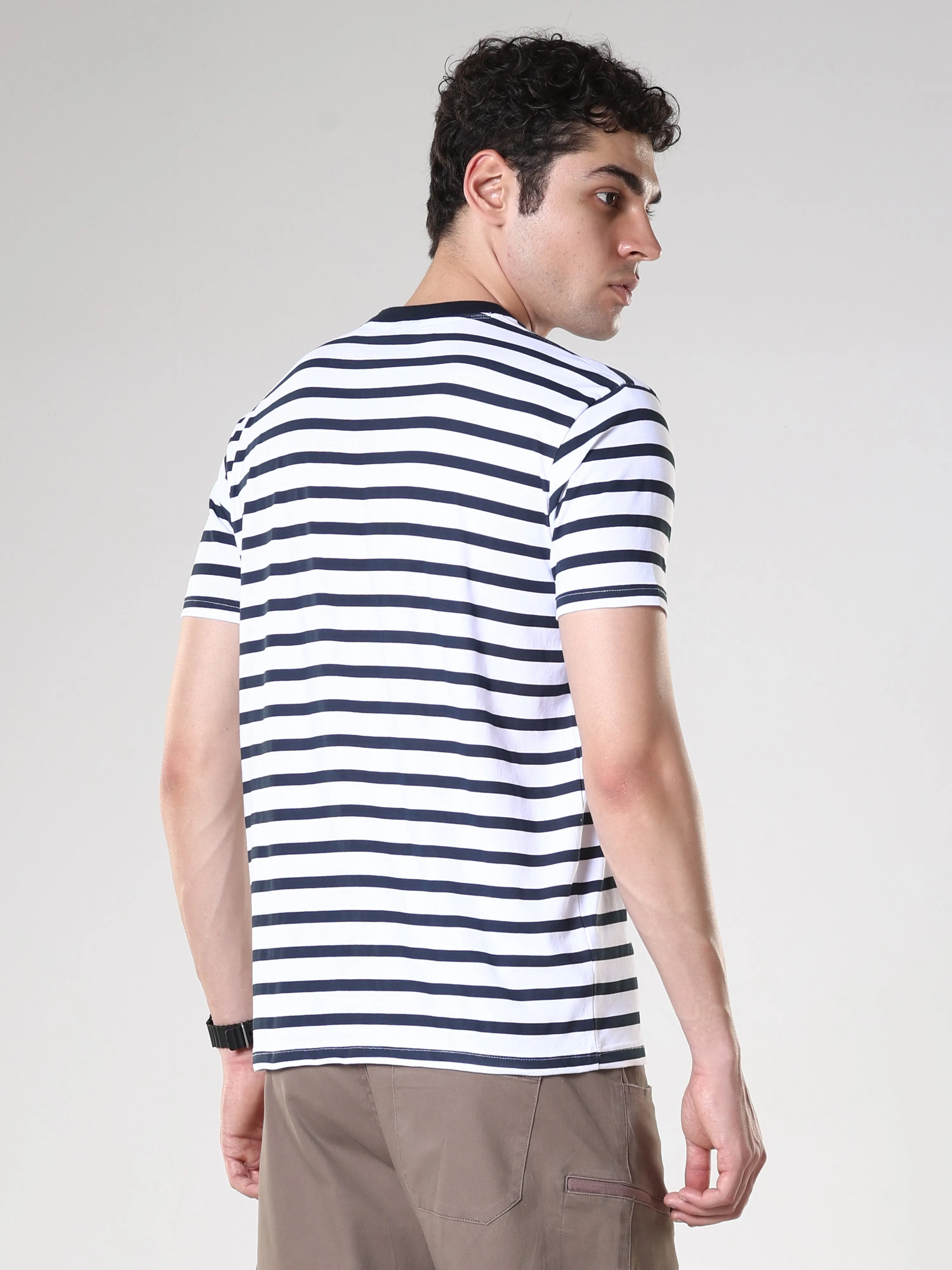 Sage - Striped Polo T-Shirt - Rhino Blue