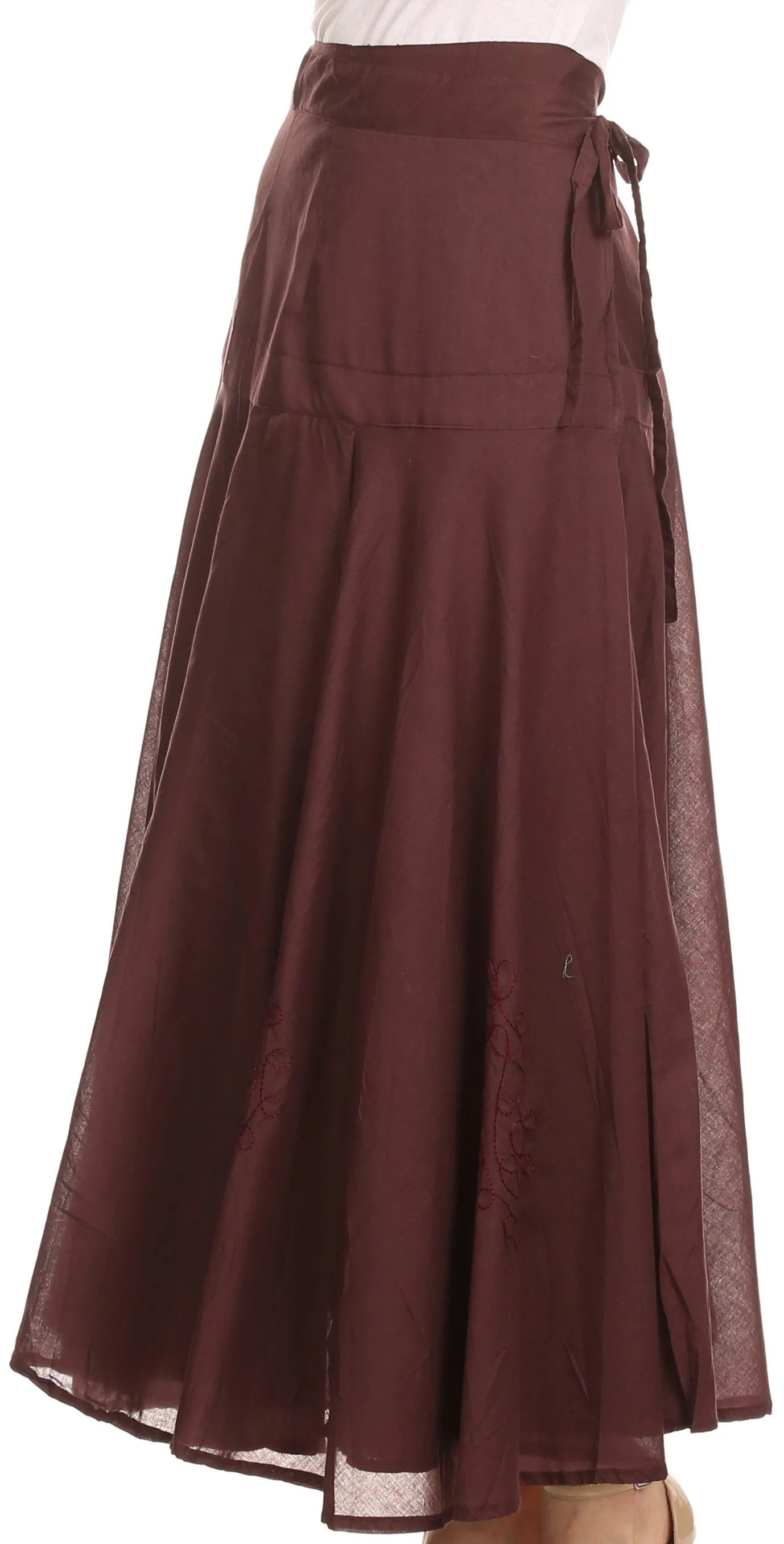 Sakkas Harriet Long Tall Adjustable Embroidered Wrap Around Skirt With Waist Tie