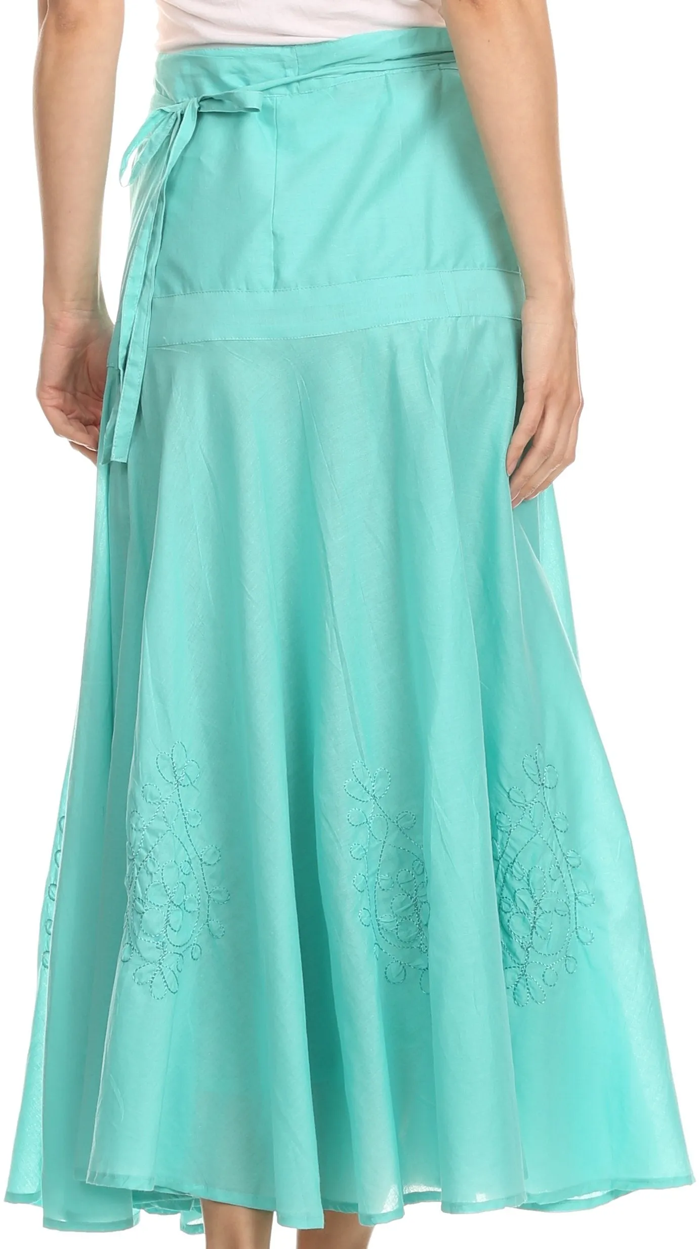 Sakkas Harriet Long Tall Adjustable Embroidered Wrap Around Skirt With Waist Tie