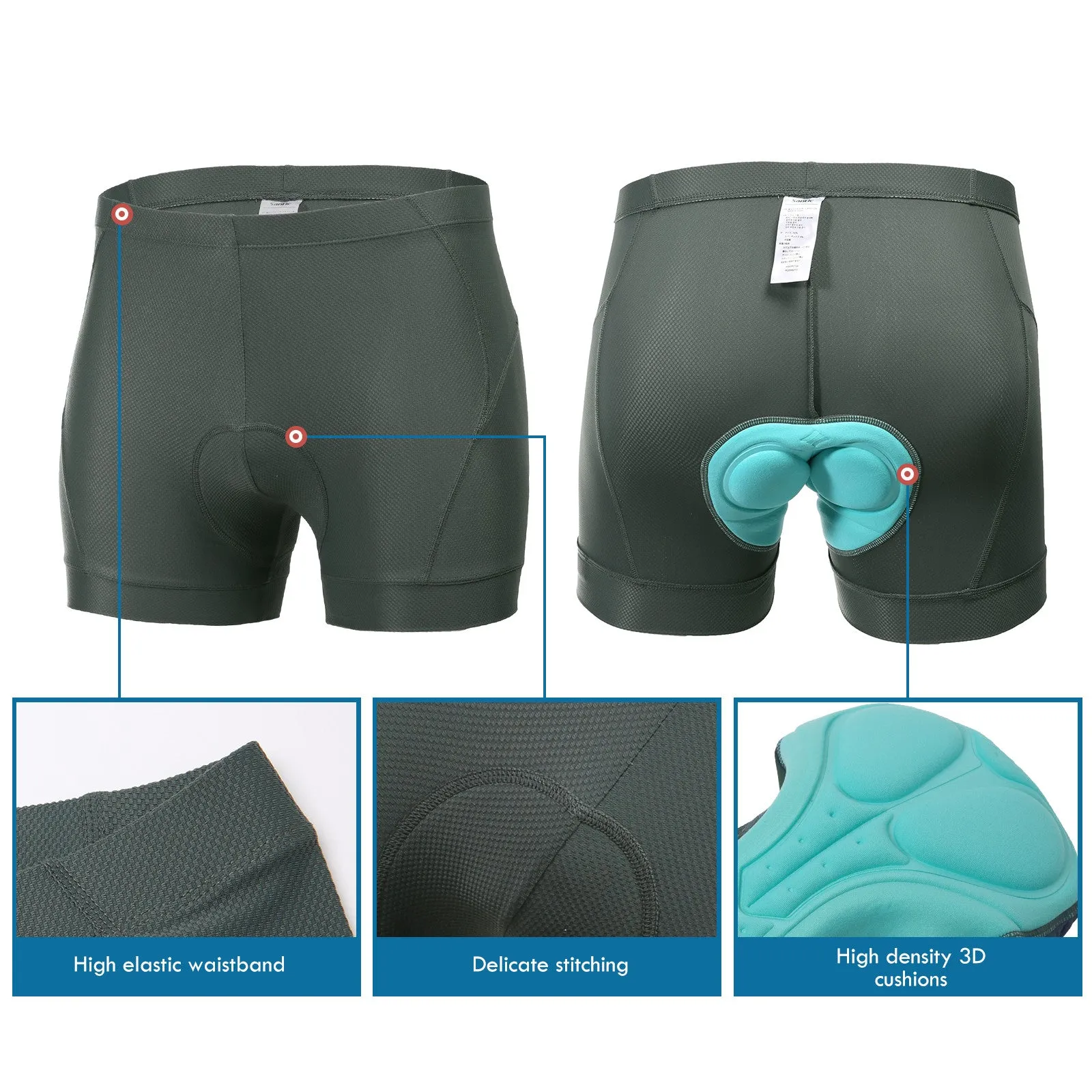 Santic At Once Green Underwear Shorts Men Cycling Padded