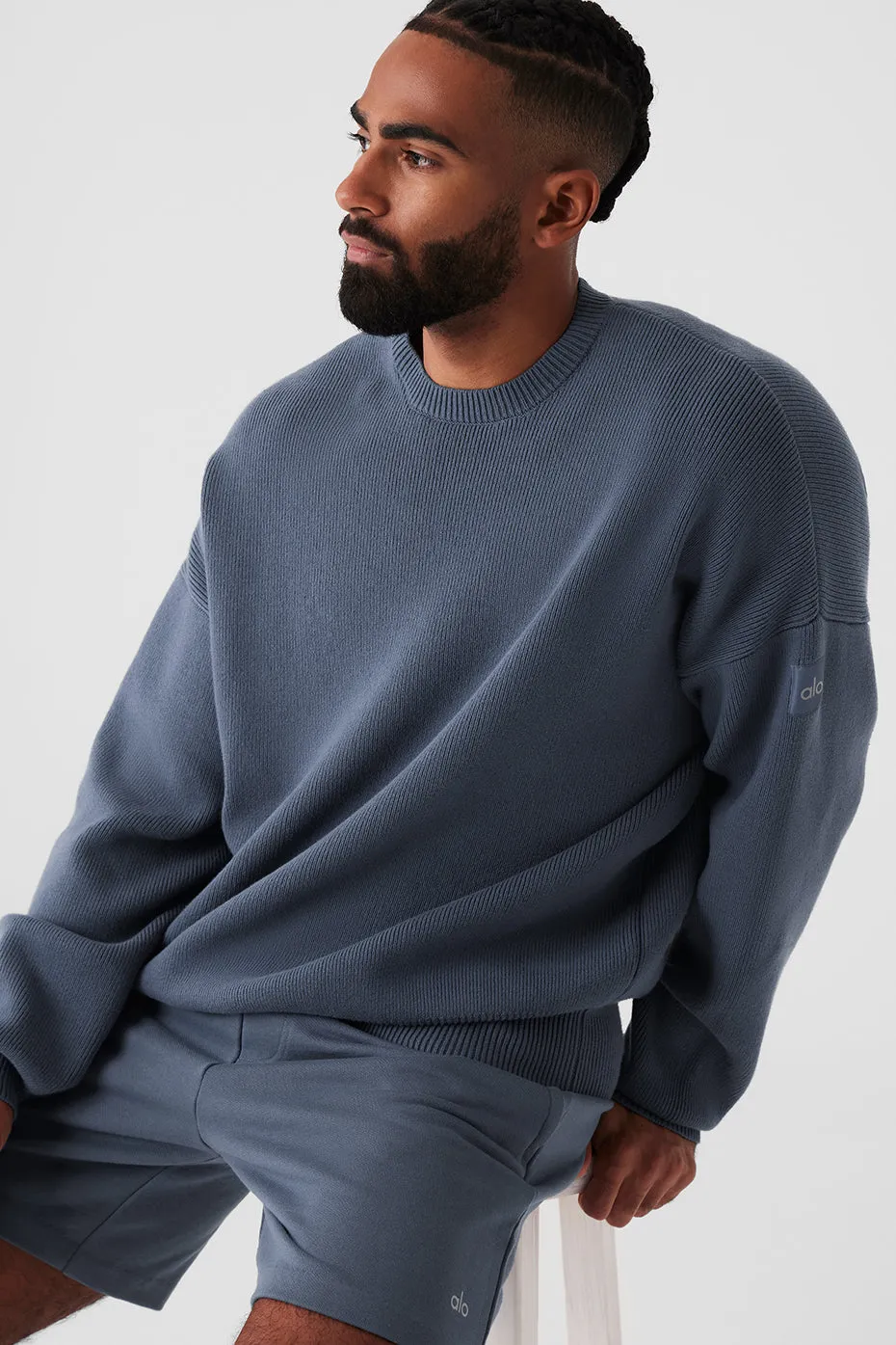 Scholar Crew Neck Sweater - Bluestone