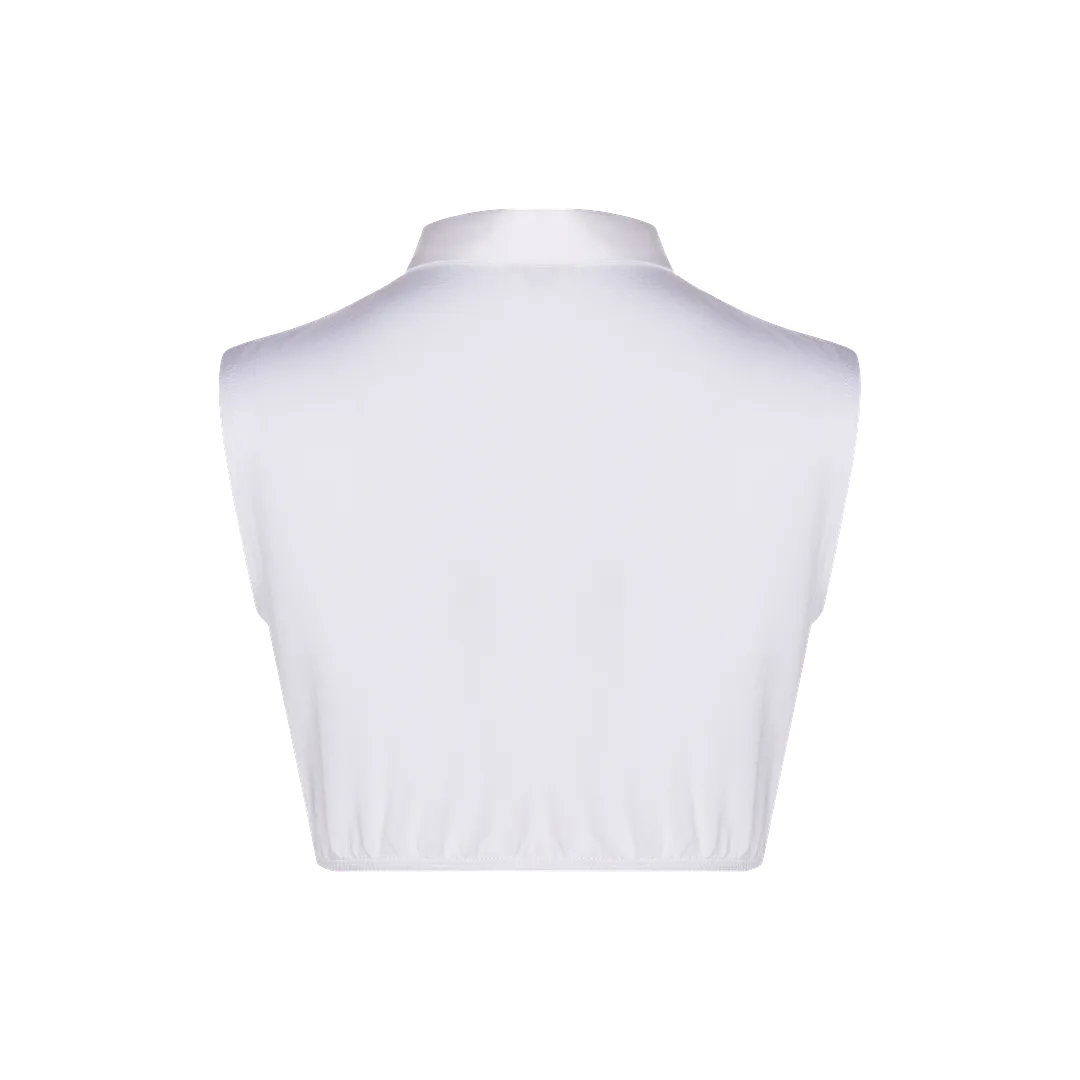 SH322 - sleeveless crop shell, round woven collar, viscose