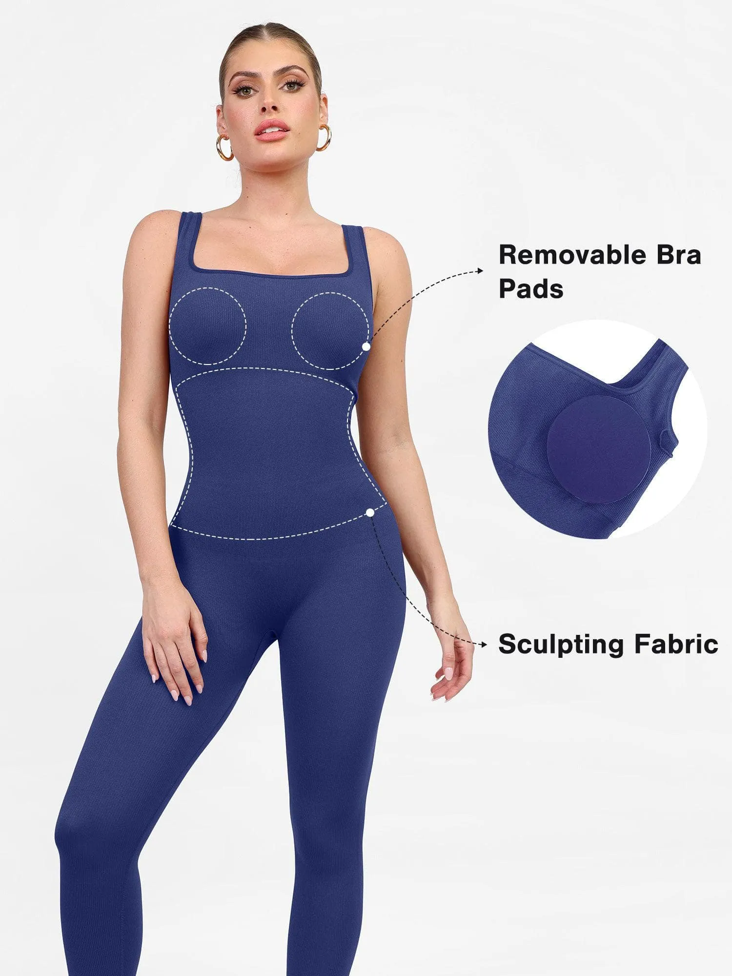 Shapewear Square Neck Tank Workout Seamless Jumpsuit