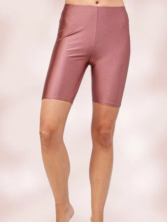 Shimmery Mauve Metallic Biker Shorts