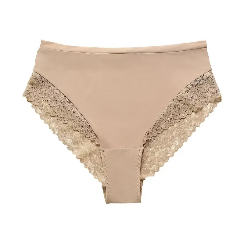 Sivanne - Culotte haute en soie glacée et coton avec détails en dentelle