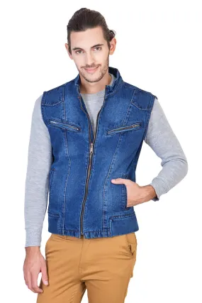 Sleeveless Light Blue Men's Denim Jacket with Zipper