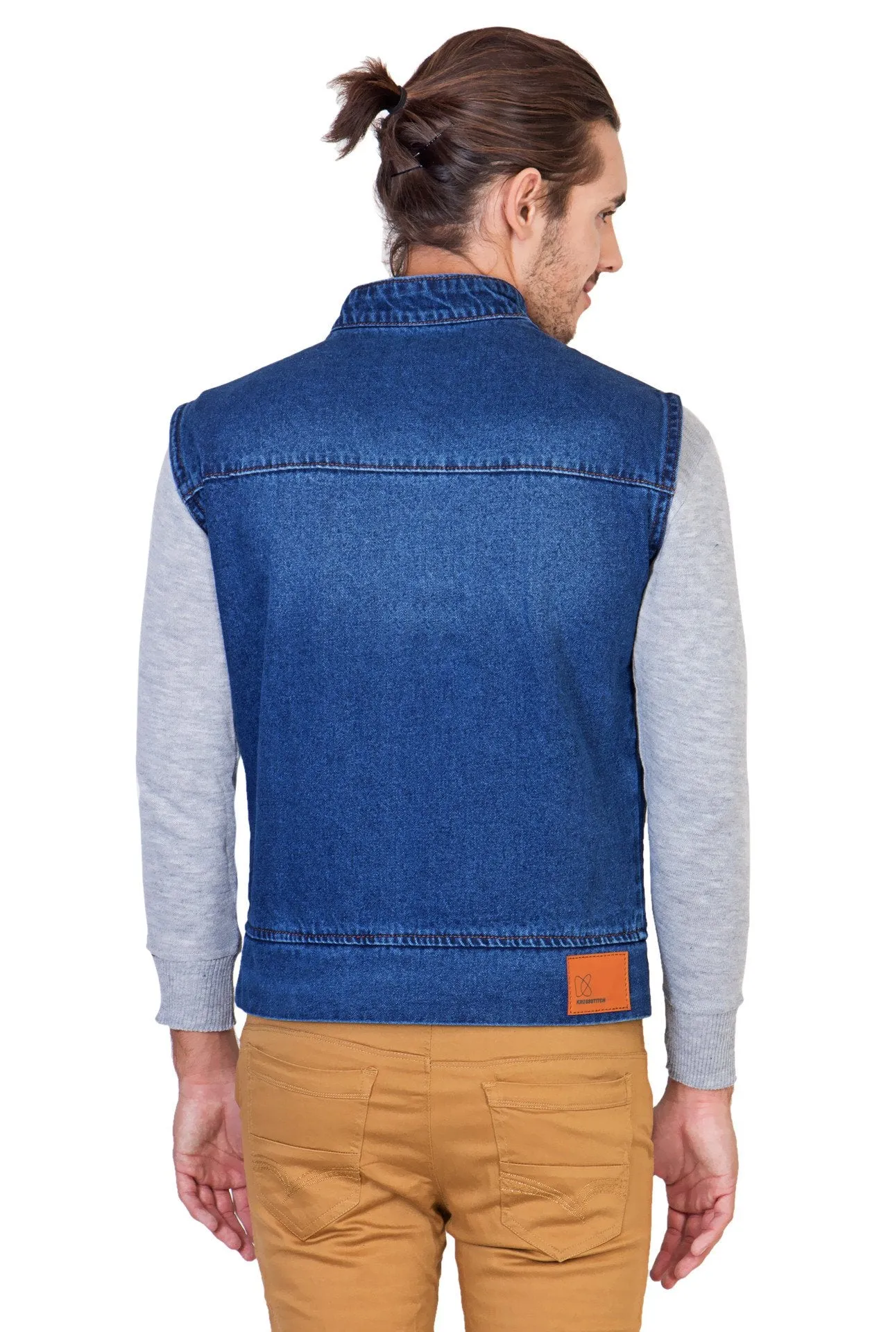 Sleeveless Light Blue Men's Denim Jacket with Zipper