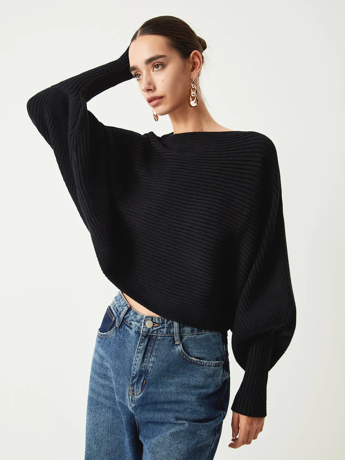 Slouchy Oversized Graceful Rib Crop Sweater