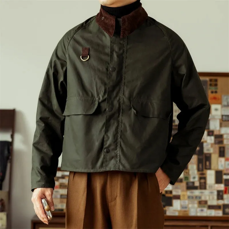 Solid Green Turn-Down Collar Jacket