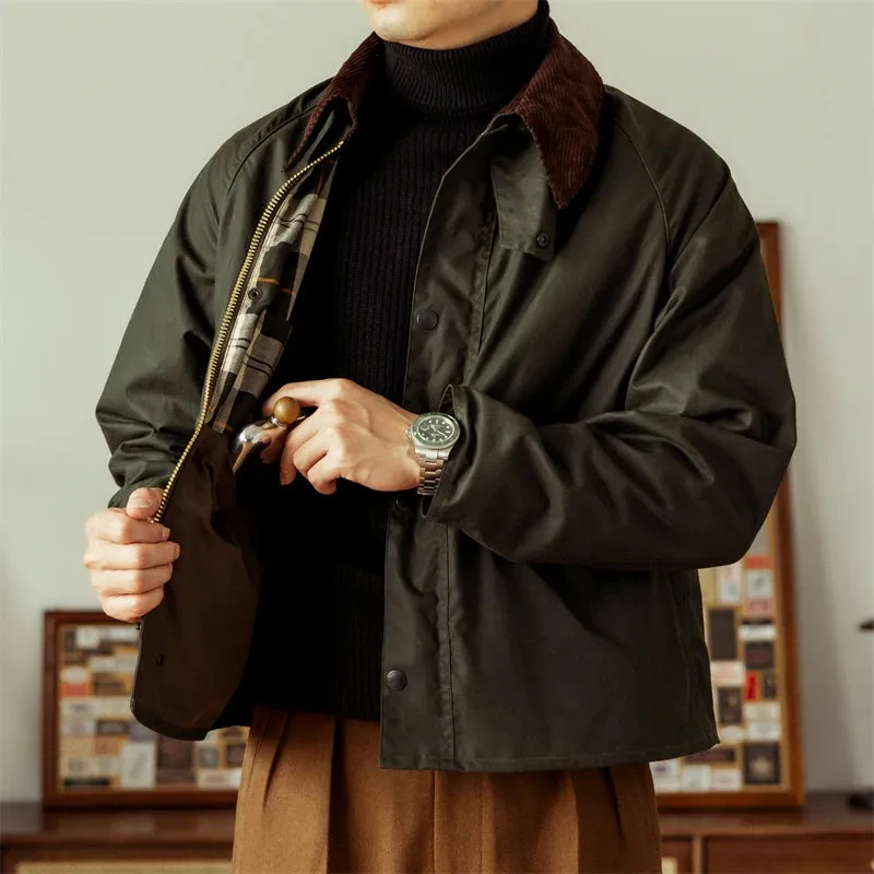 Solid Green Turn-Down Collar Jacket