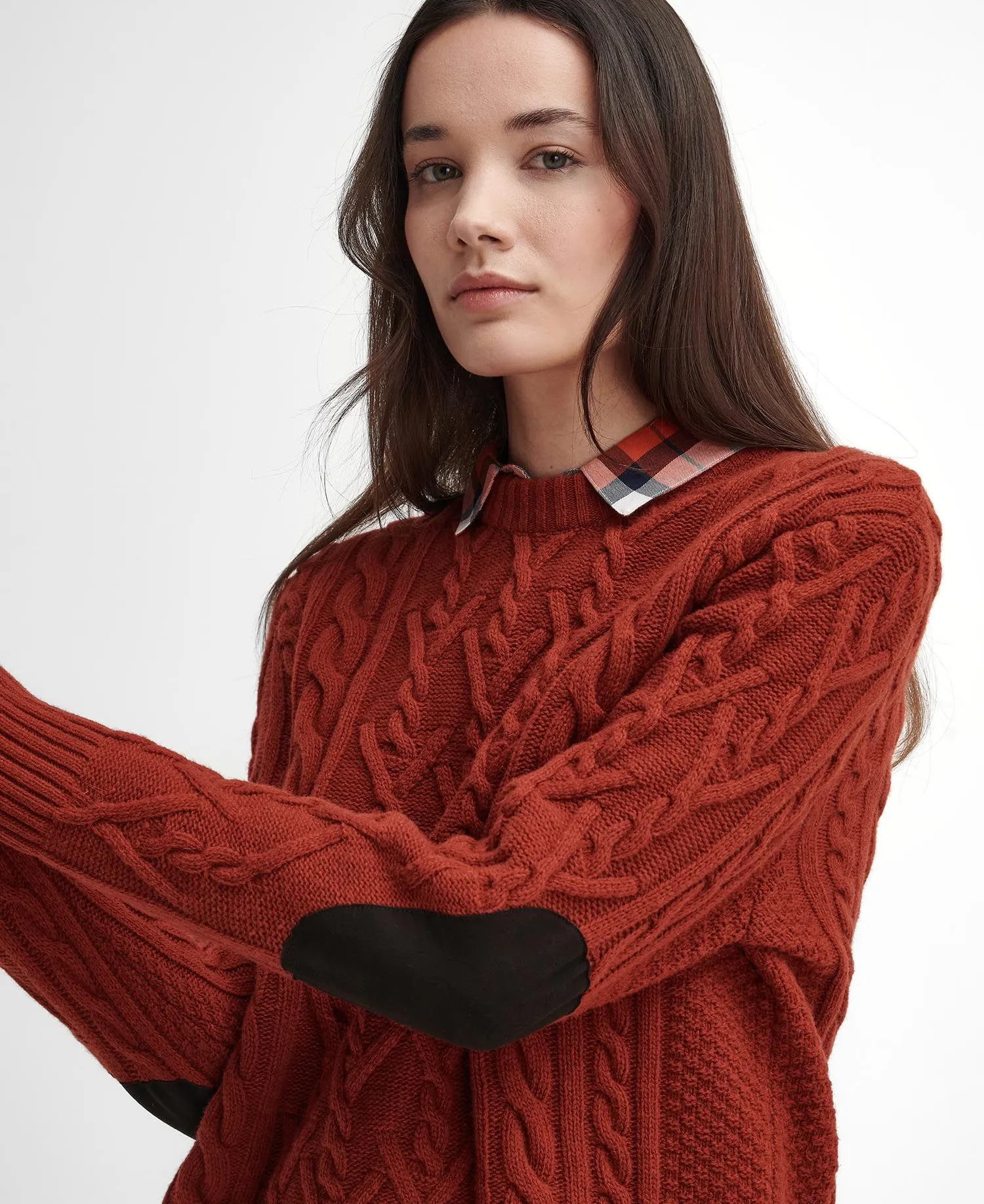 Solway Cable-Knit Crew Neck Jumper - Spiced Pumpkin