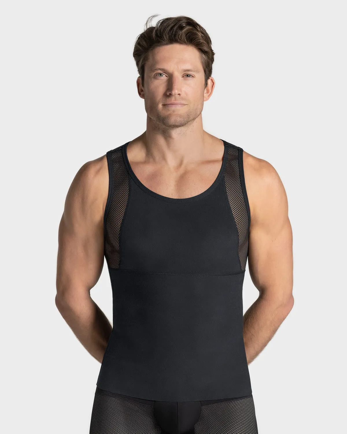 Stretch Cotton Moderate Compression Shaper Tank with Mesh Cutouts