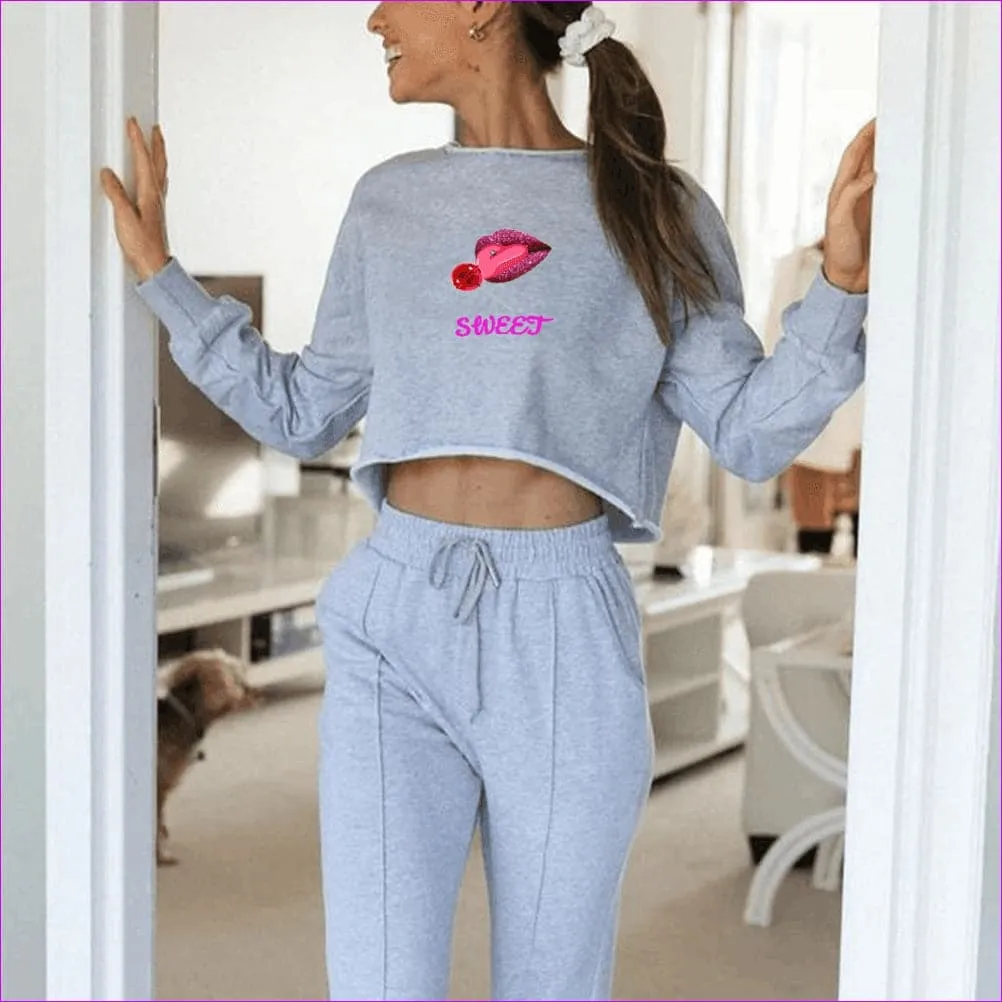 Sweet Clothing Women Casual Long Sleeve Loose Crop Top Two-Piece Set