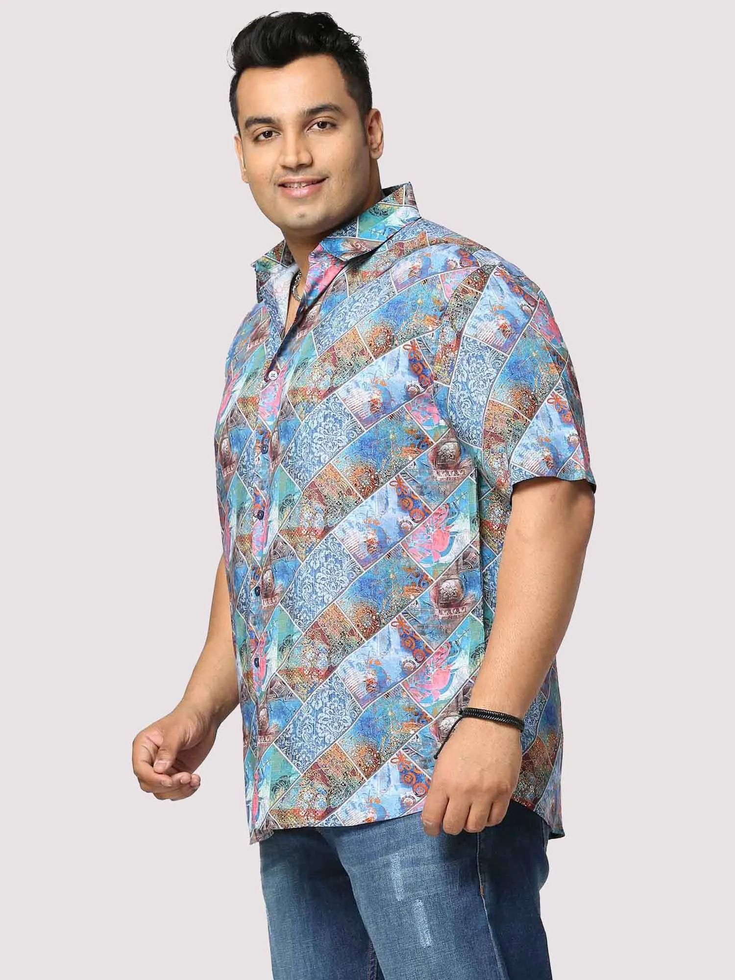 Tech Digital Printed Half Shirt Men's Plus Size