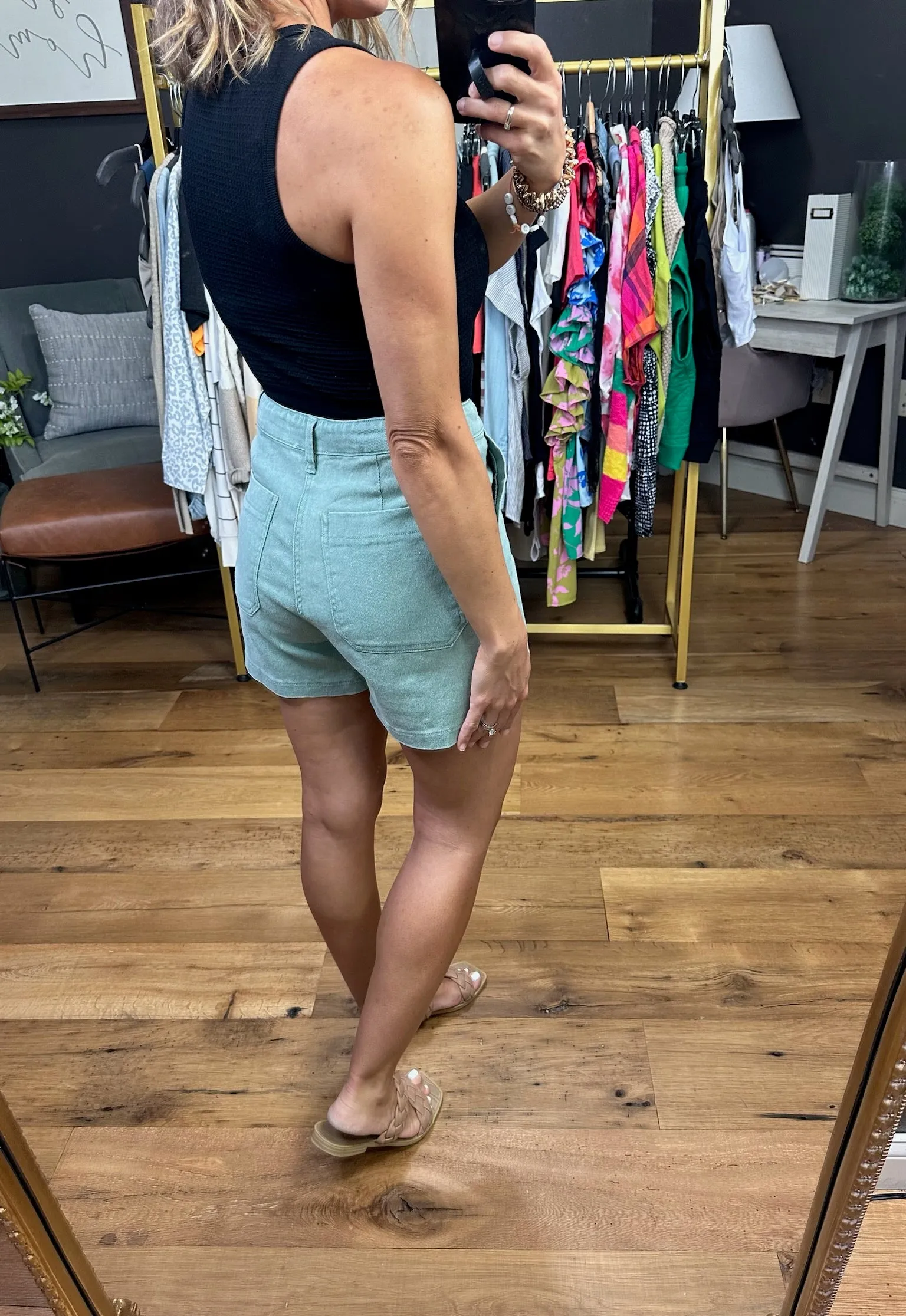 The Brielle High-Rise Utility Shorts - Seafoam