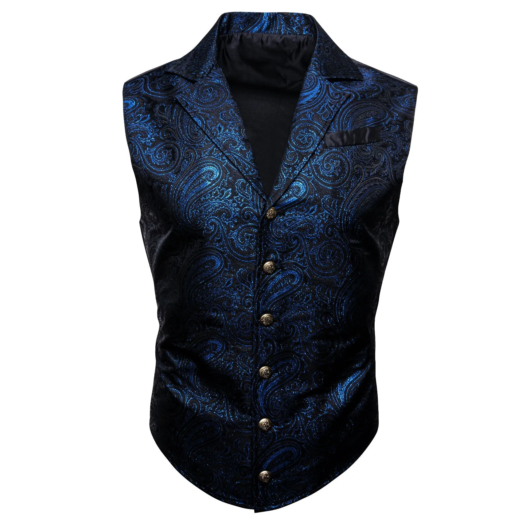 Ties2you Button Down Vest Black Royal Blue Paisley Jacquard Men's Collar Victorian Suit Vest