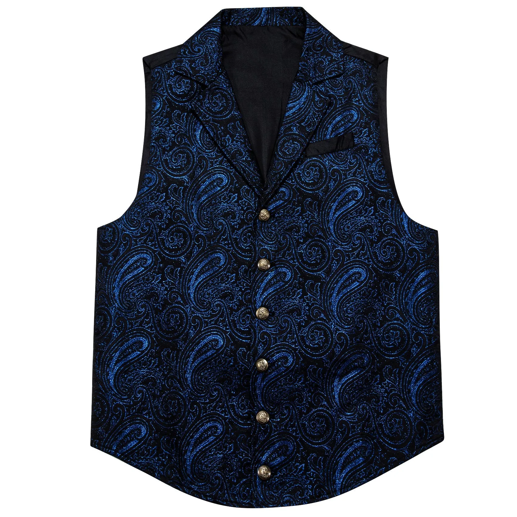 Ties2you Button Down Vest Black Royal Blue Paisley Jacquard Men's Collar Victorian Suit Vest