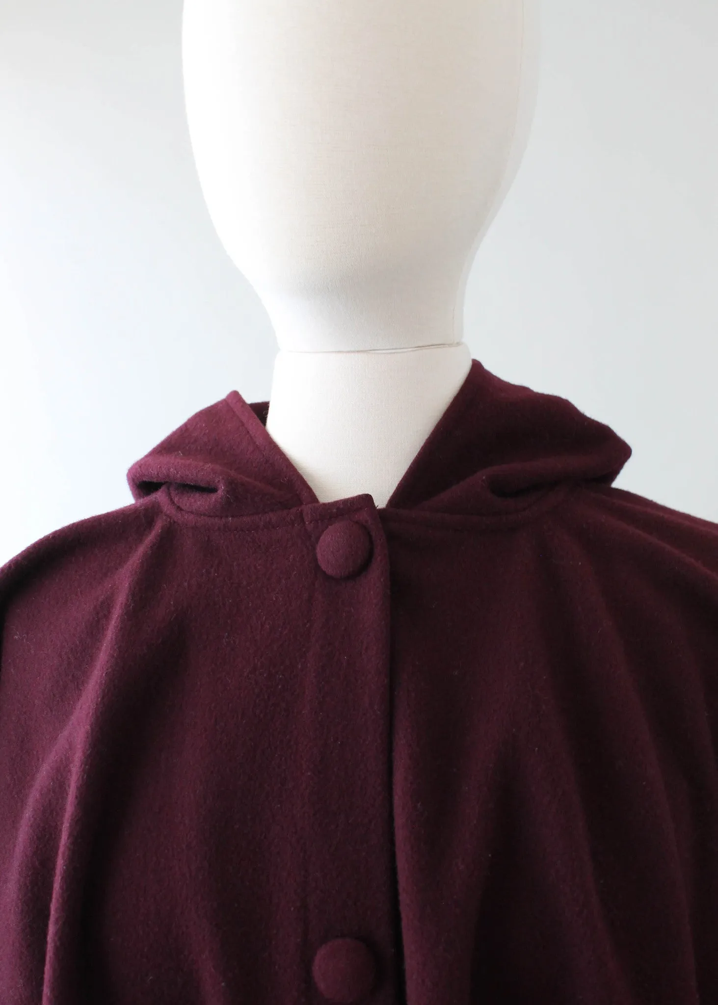 Vintage 1970s Plum Wool Hooded Poncho Cape