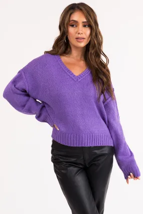 Violet V Neck Drop Shoulder Sweater