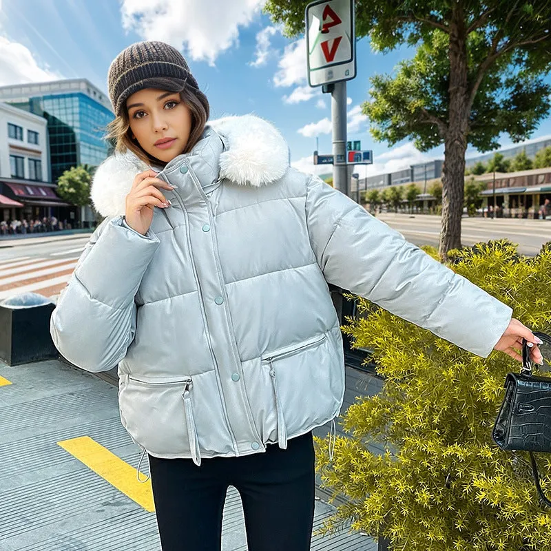 Wenkouban 2000s fashion Women's down Cotton-Padded Coat 2024 New Women's Large Fur Collar Cotton-Padded Jacket Loose Thickened Coat Short