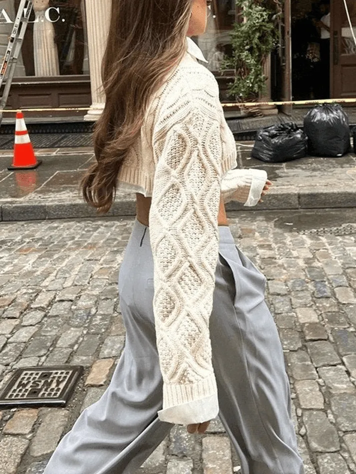 Wenkouban-Spring Casual Outfits Y2K Outfits Cable Knit Cropped Sweater