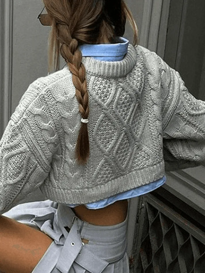 Wenkouban-Spring Casual Outfits Y2K Outfits Cable Knit Cropped Sweater