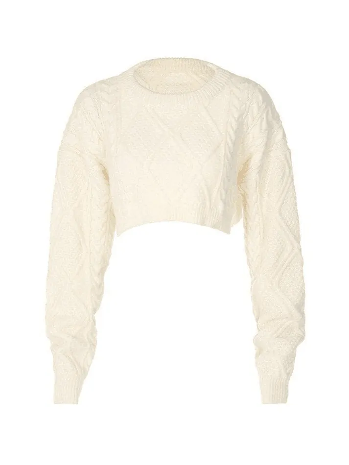 Wenkouban-Spring Casual Outfits Y2K Outfits Cable Knit Cropped Sweater