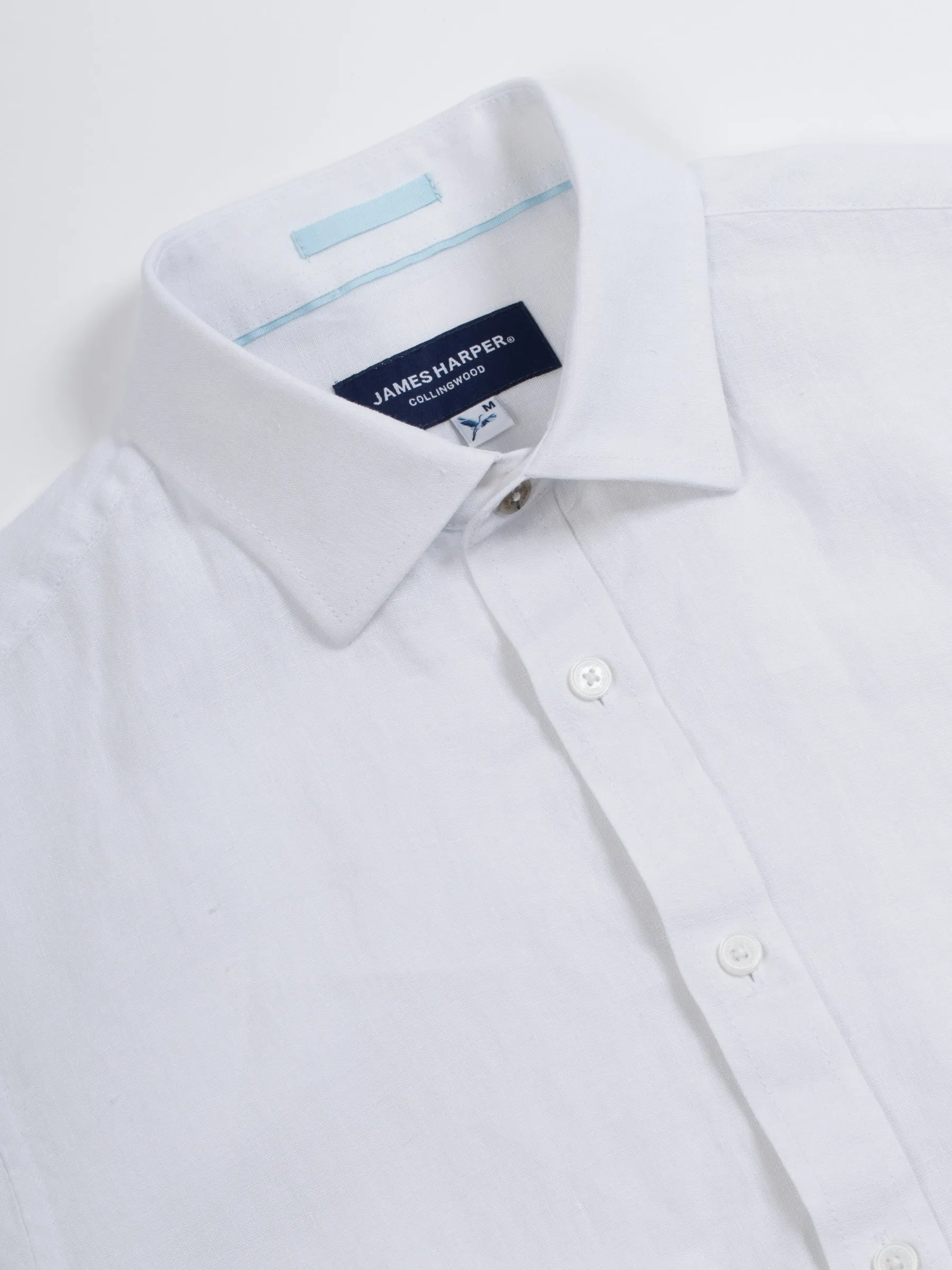 White Short Sleeve Linen Shirt