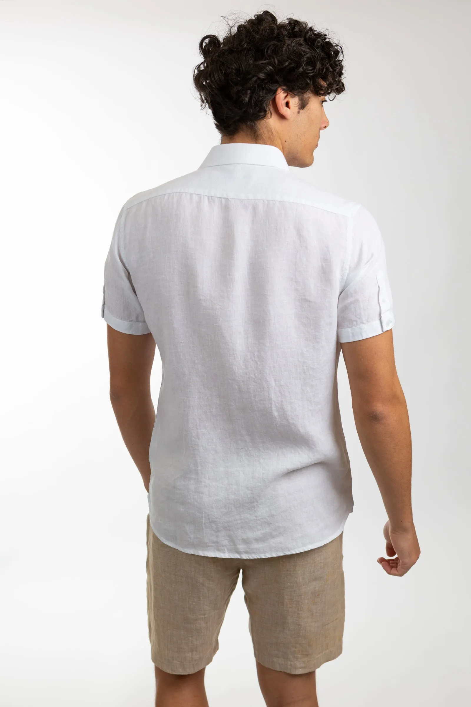 White Short Sleeve Linen Shirt