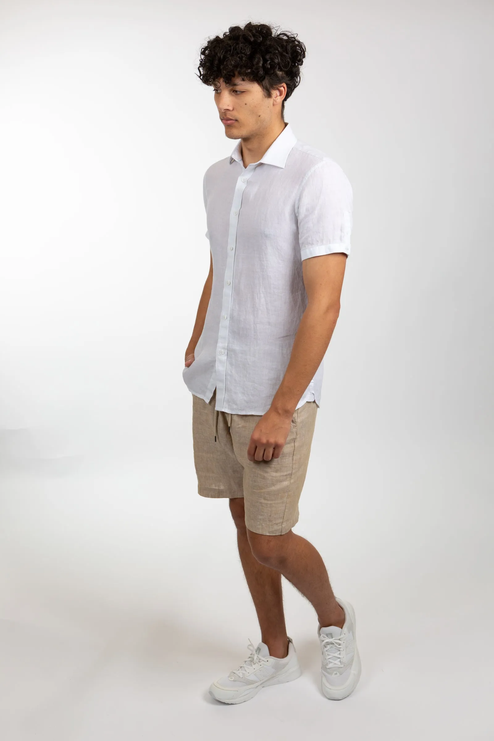 White Short Sleeve Linen Shirt