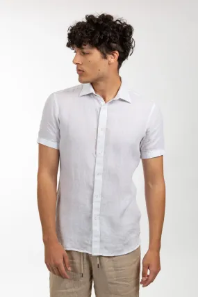 White Short Sleeve Linen Shirt