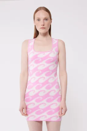 White/Pink Waves Peachskin Mini Tank Dress