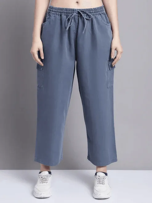 Women Grey multi pocket denim finish Culottes cargo cotton Pant 30