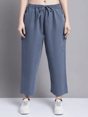 Women Grey multi pocket denim finish Culottes cargo cotton Pant 30