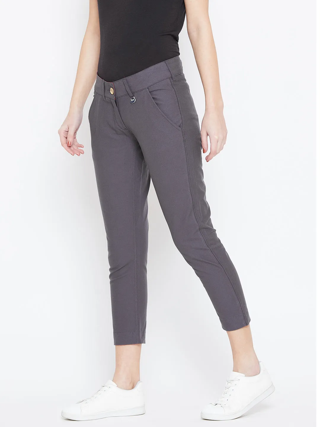 Women Grey Solid Skinny Fit Chinos Trousers