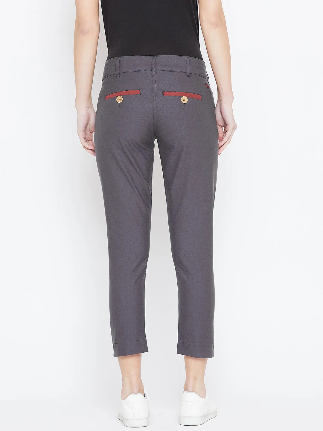 Women Grey Solid Skinny Fit Chinos Trousers