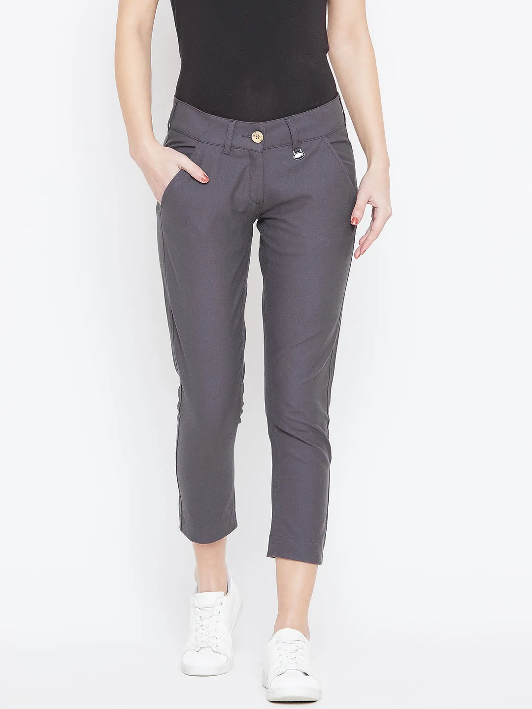 Women Grey Solid Skinny Fit Chinos Trousers