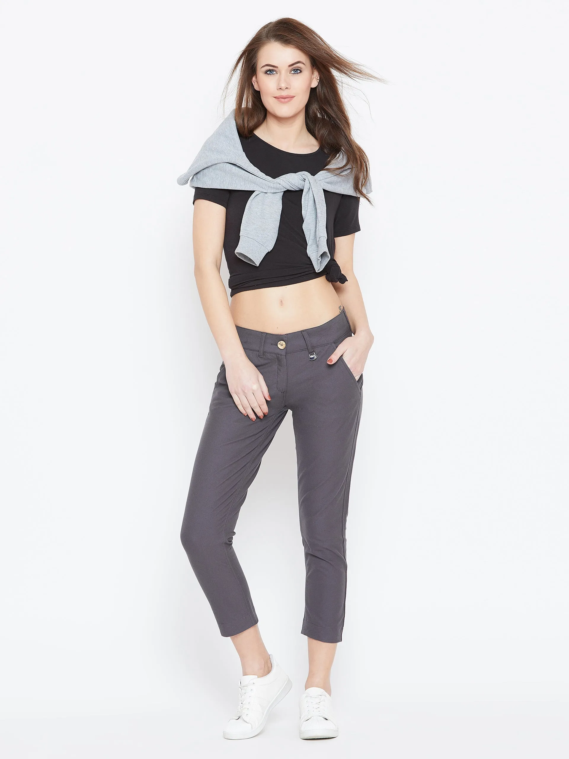 Women Grey Solid Skinny Fit Chinos Trousers