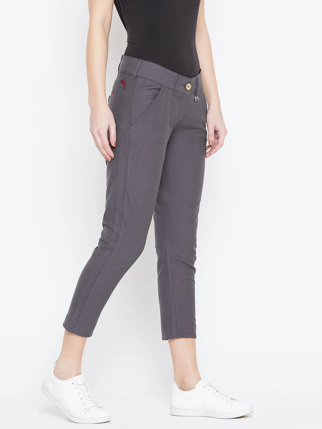 Women Grey Solid Skinny Fit Chinos Trousers