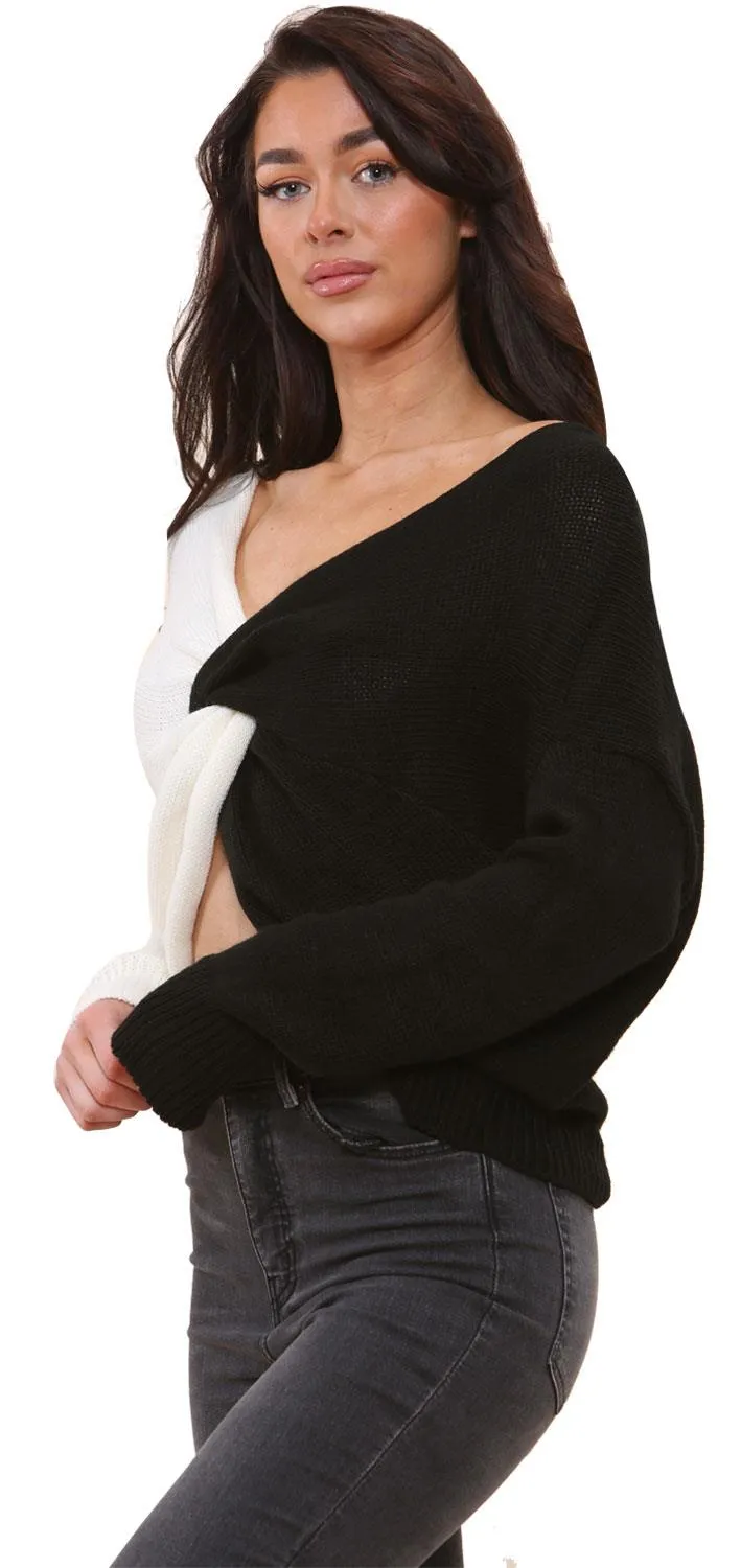 Women V Neck Wrap Cropped Jumper