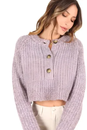 Womens Cropped Melange Sweater Top