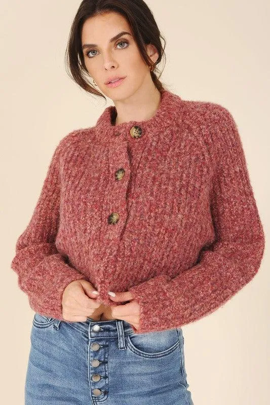 Womens Cropped Melange Sweater Top