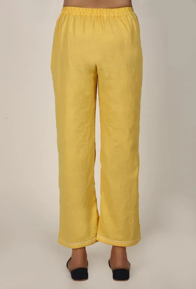 Yellow Cotton Flex A-line Palazzo