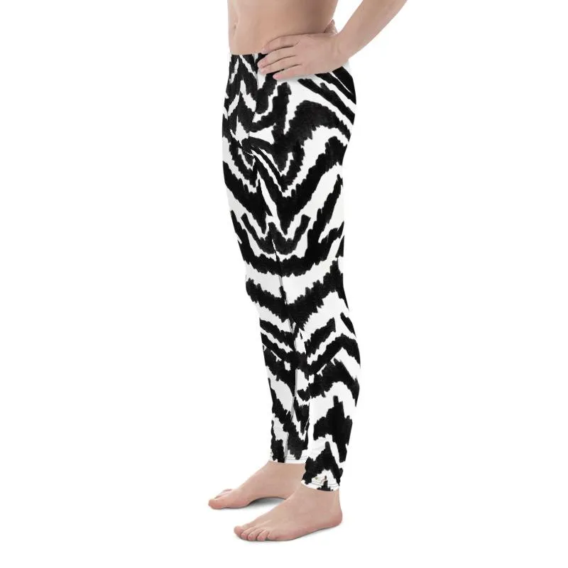 Zebra Print Meggings, Best Black White Animal Print Men's Comfy Leggings-Made in USA/MX/EU