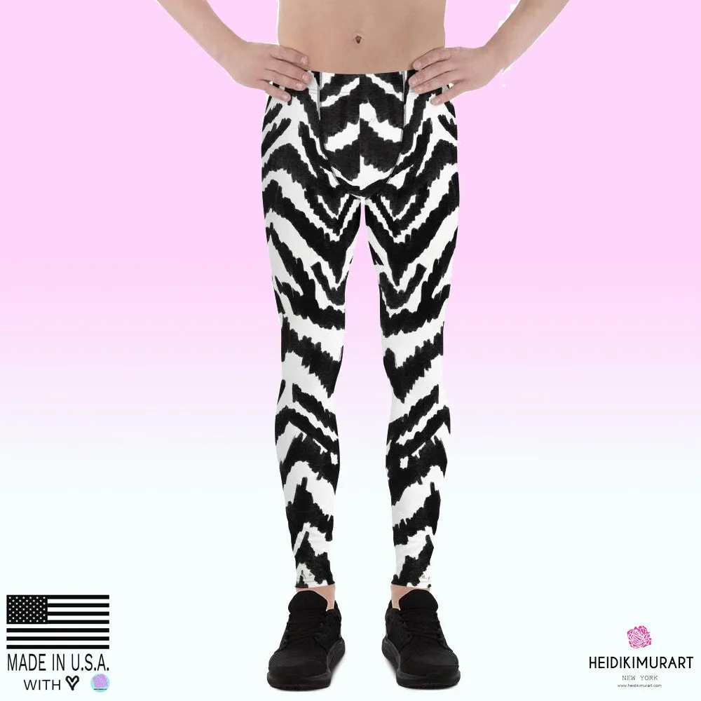 Zebra Print Meggings, Best Black White Animal Print Men's Comfy Leggings-Made in USA/MX/EU