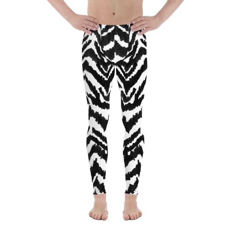 Zebra Print Meggings, Best Black White Animal Print Men's Comfy Leggings-Made in USA/MX/EU